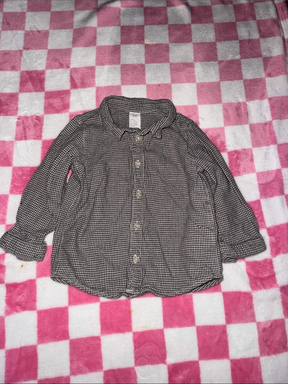 H&M Black & White Micro Gingham Button-Down Shirt